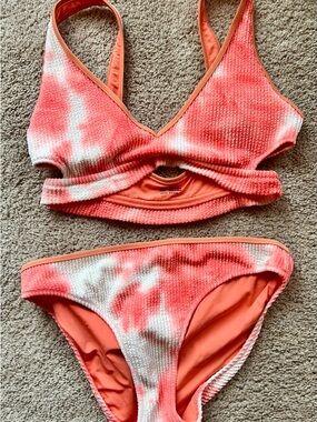 Tie-Dye Coral Ribbed Bikini Set